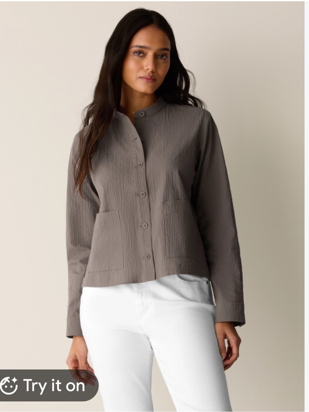 Eileen Fisher Organic Cotton Pucker Shirt Jacket Easy fit Size Medium